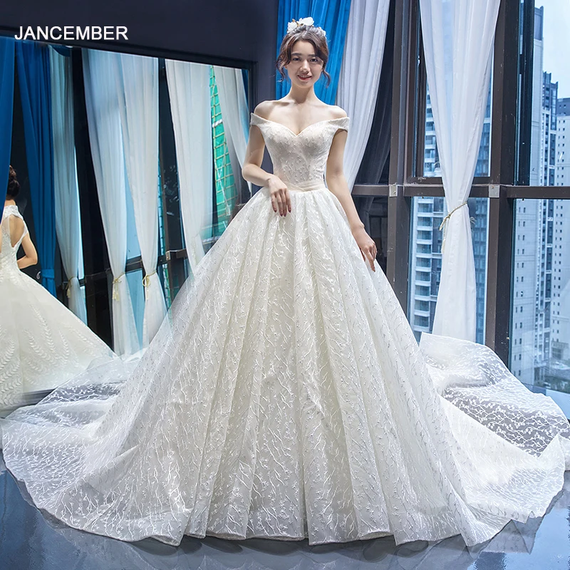 J66670 jancember роскошные свадебные платья такие как белый длинный шлейф с открытыми