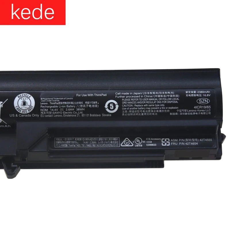 Kede Аккумулятор для ноутбука Lenovo ThinkPad T400 R400 R500 R61 R61I 4-ядерный портативный стиль |