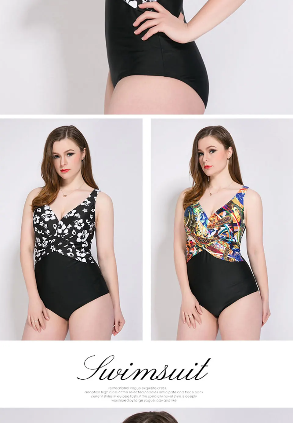 SHSUE Large Size Swimwear One-Piece Swimsuit Women Push Up Beachwear Plus Size Swim Suit Bathing Monokini Suit Big Cup