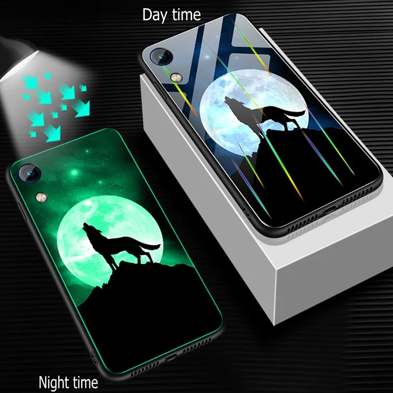 Case for Huawei Honor 8A Y6 Pro 2019 Tempered Glass Luminous Wolf Shockproof Cover |