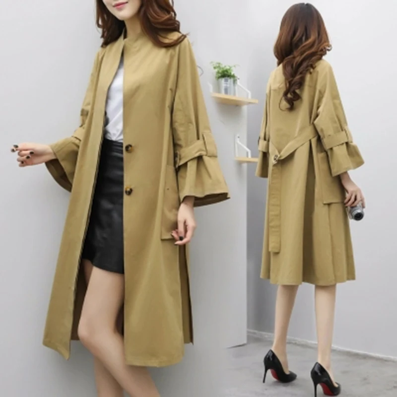 Женский плащ Тренч однотонное пальто средней длины в Корейском стиле весна осень