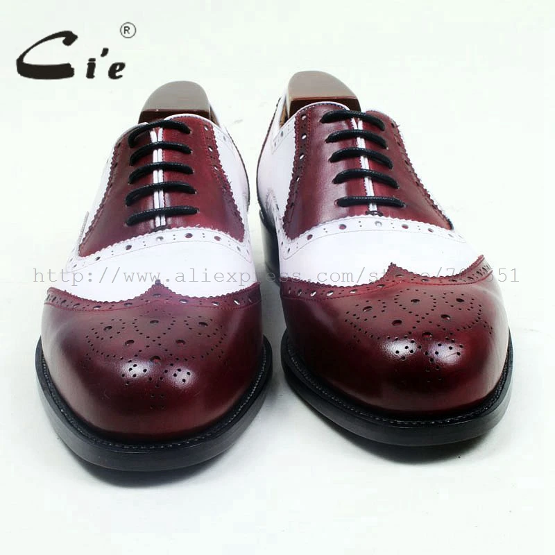 cie Round Toe Full Brogues Lace-Up Mix Colors Wine/White Handmade Genuine Leather Bottom Outsole Breathable Men's Shoe OX518 | Обувь