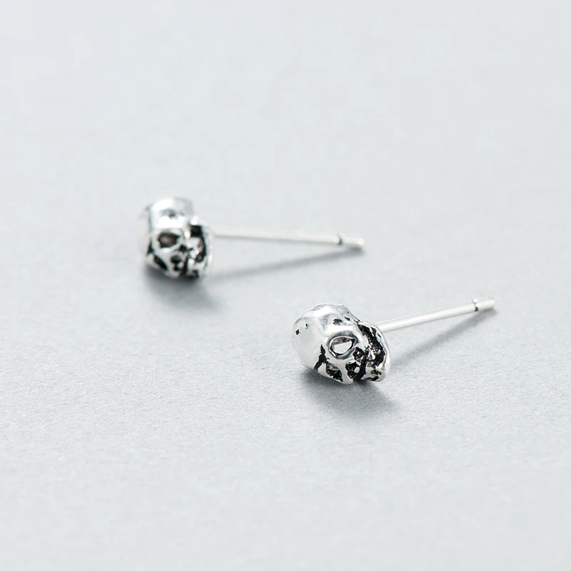 Jisensp Fashion Skull Stud Earrings Steampunk Punk Jewelry 100% 925 Silver Earings Retro Hollow Skeleton Piercing Ear Gothic | Украшения и