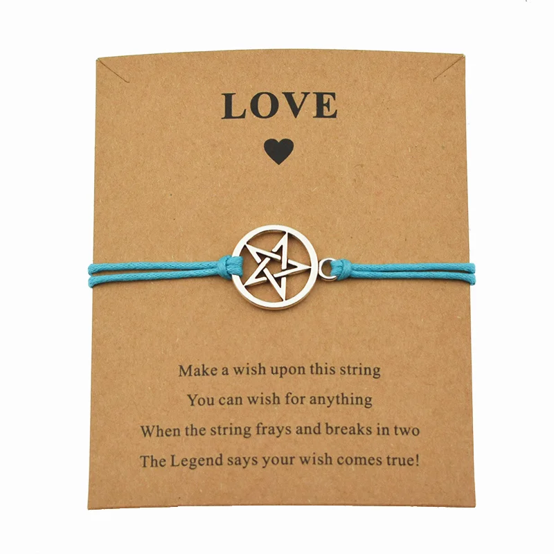 Sky blue Винтажный серебряный Wiccan Пентакль подвеска с пентаграммой браслеты для женщин девочек желаю любви браслет карта дружбы подарки ювелирные изделия - Окраска металла: Sky blue