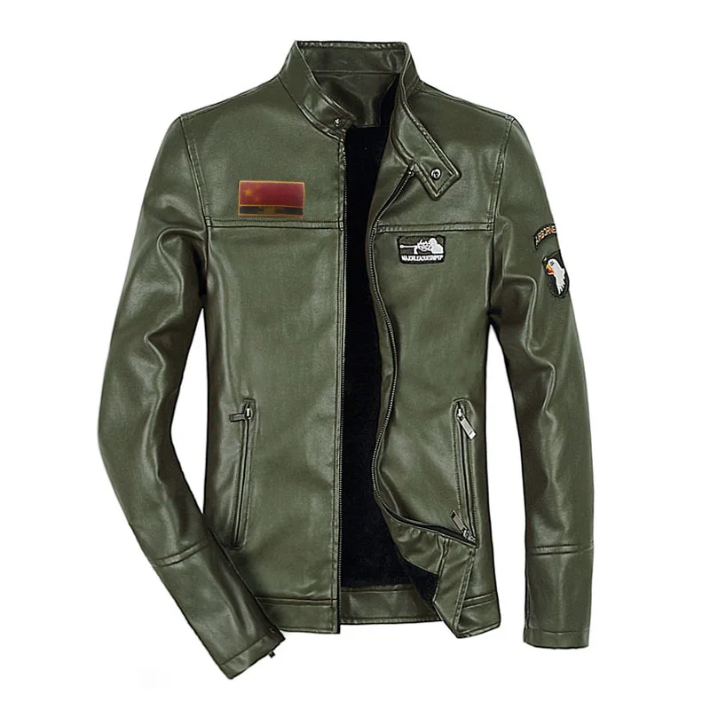 star flag army green Новинка, мужская кожаная куртка, пальто, 5XL, 6XL, мужская куртка со стоячим воротником, Air Force One Pilot, Куртки из искусственной кожи, Мужская байкерская куртка, пальто AF51 - Цвет: star flag army green