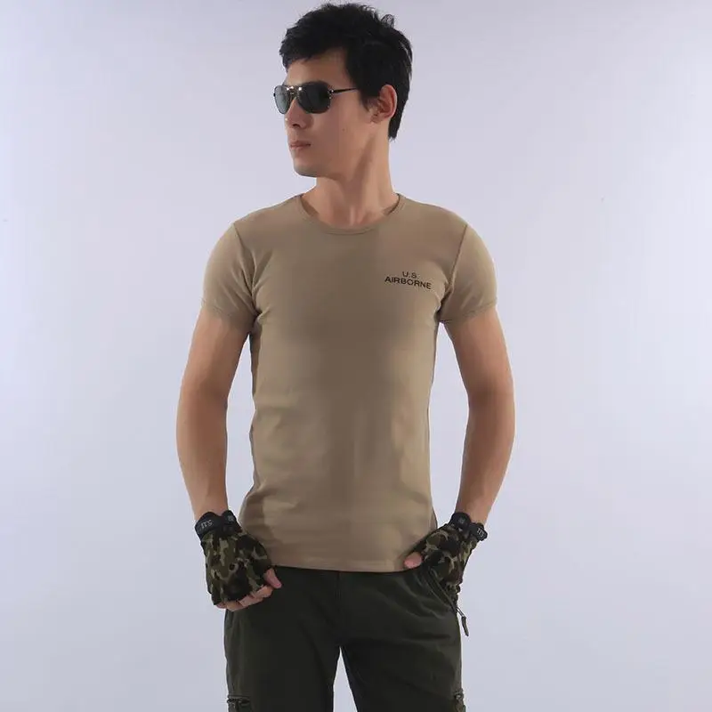 Для Мужчин Армия Военные Вентиляторы Тактические летняя футболка Tight с короткими