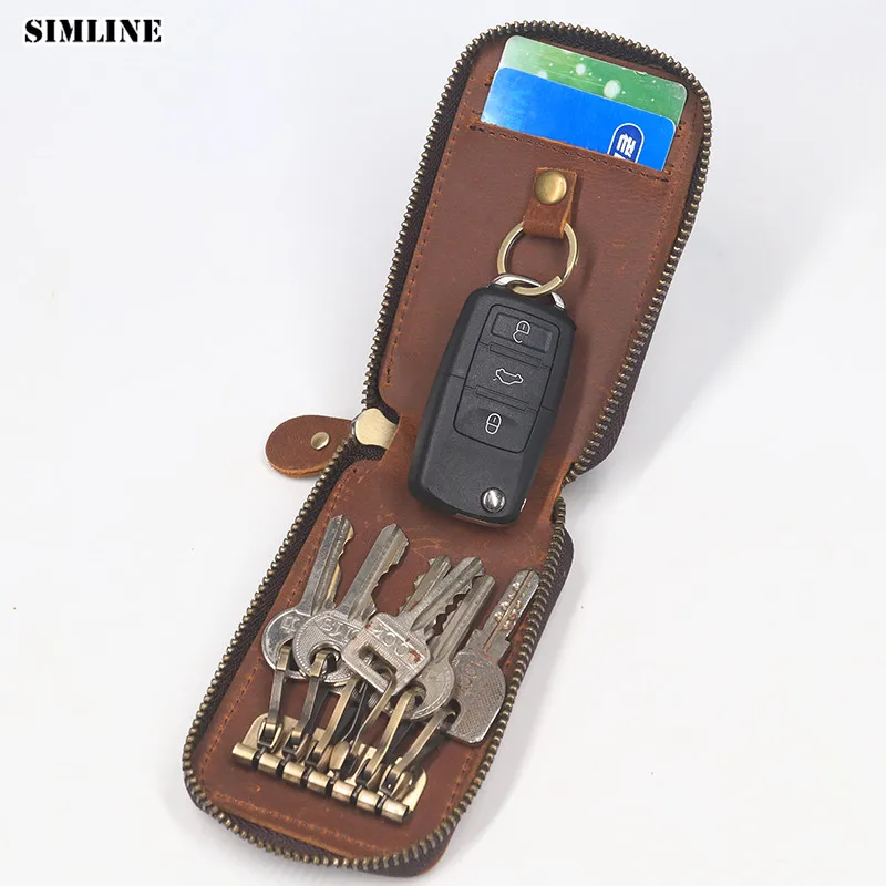 Кошелек для ключей SIMLINE из натуральной кожи Винтажный чехол на молнии Crazy Horse