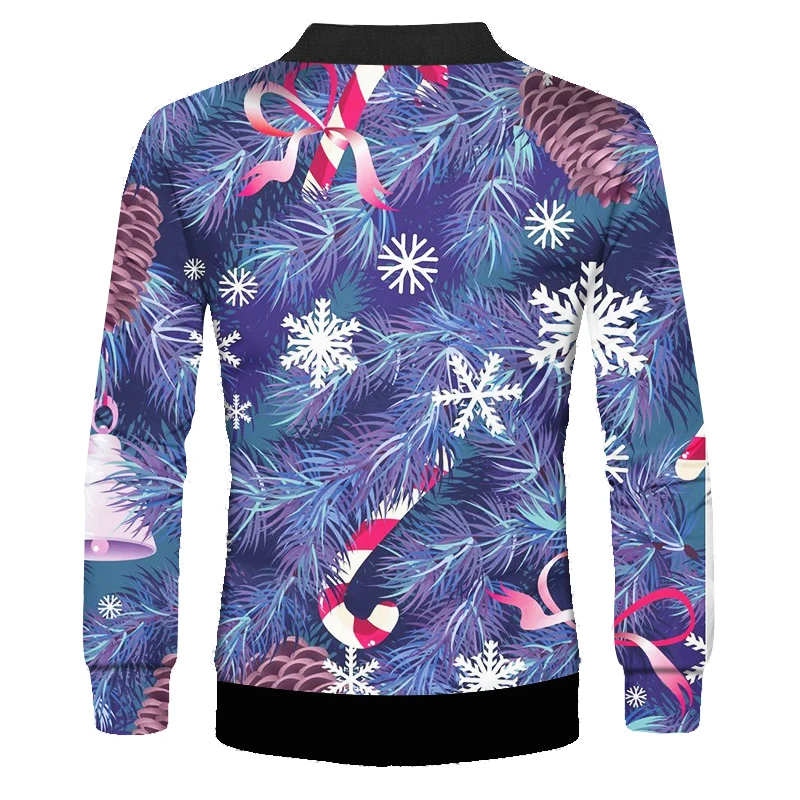 OGKB Men's Personality Large Size Christmas 3D Printed Zip Jacket Santa Claus And Snowflake Man Polyester Coat 6XL | Мужская одежда