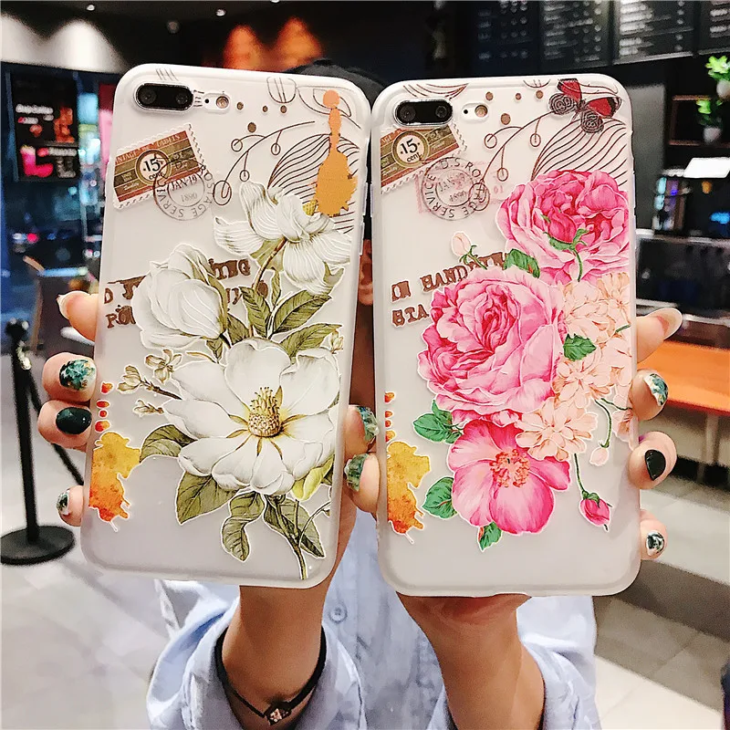 Цветок кремния мягкий чехол для iphone 6 6s 7 8 плюс 3D рельеф Пион цветочный Чехлы X XS MAX