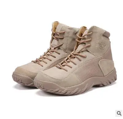 Beli Pria Musim Gugur Musim Dingin Luar Kepala Kulit Hiking Ankle Sepatu Pria Tahan Aus Non-slip Sepatu Kulit Tinggi Jungle Desert Sepatu