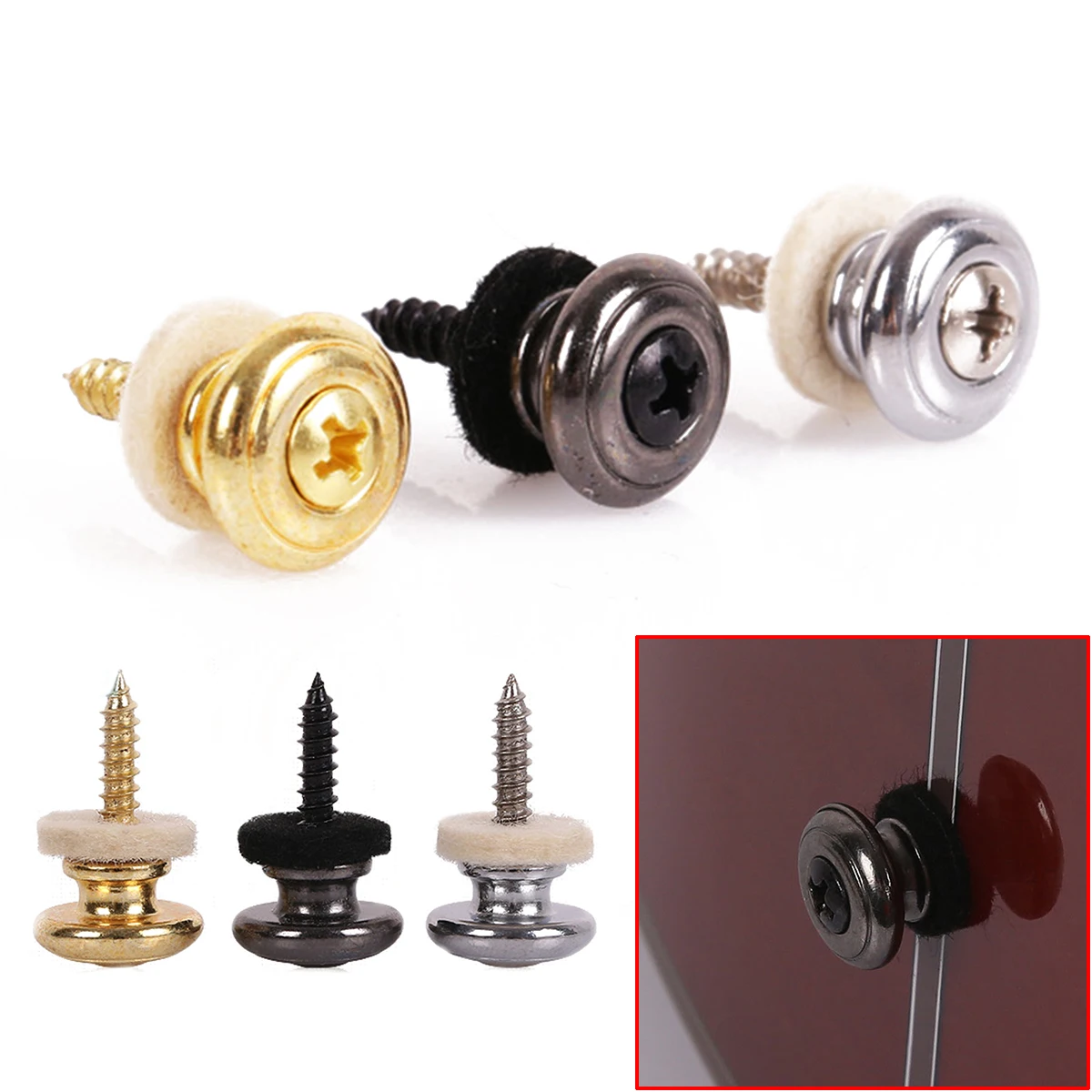 

2 Pcs Chrome Copper Guitar Strap Locks Mushrooms Heads Guitar Bass Strap Locks Pins Belt Buckle Buttons Silver/Black/Silver New