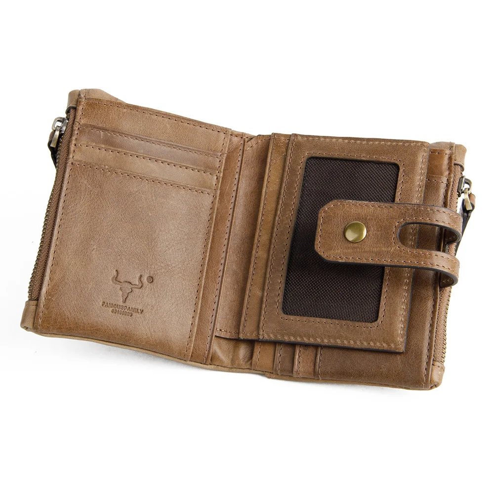 Men Wallet Genuine Leather Crazy Horse Double Zipper Case Brand RFID Credit Card Holder Male Key Coin Purse Clutch Money Bag | Багаж и