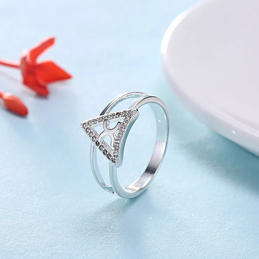 KITEAL online shopping india silver color White size 6 7 8 9 ring for female zircon triangle geometry anel sport |
