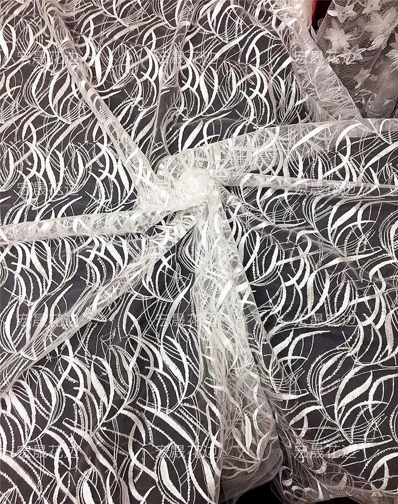 

White flower french net lace fabric with sequins LN1921906 Nigerian embroidered lace with super quality for wedding dress