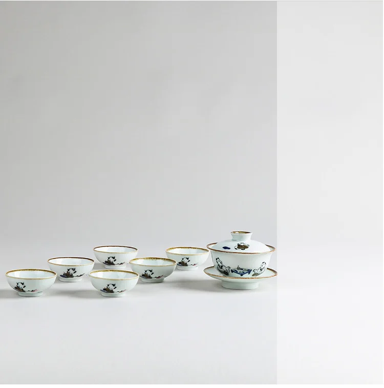 Китайский чайный сервиз Tureen Gaiwan, винтажный, ручная роспись, керамический чайный сервиз, ручная роспись, фарфоровый чайный набор кунг-фу, чаша