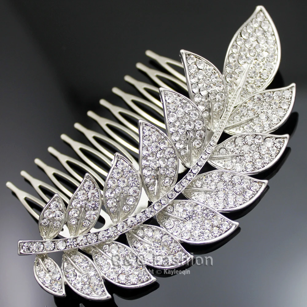 Свадебная заколка для волос со стразами инкрустированная оливковыми листьями