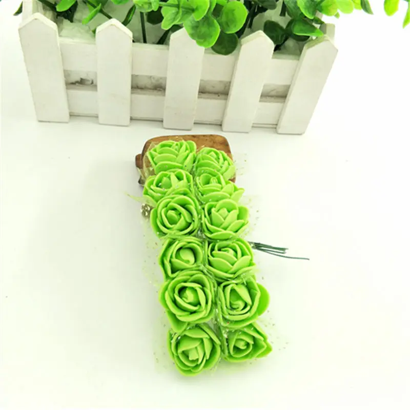 green 12 шт. Дешевые DIY Мини розы Искусственные цветы кружева свадебные цветы украшения цветок пена ручной кольцо материал - Цвет: green
