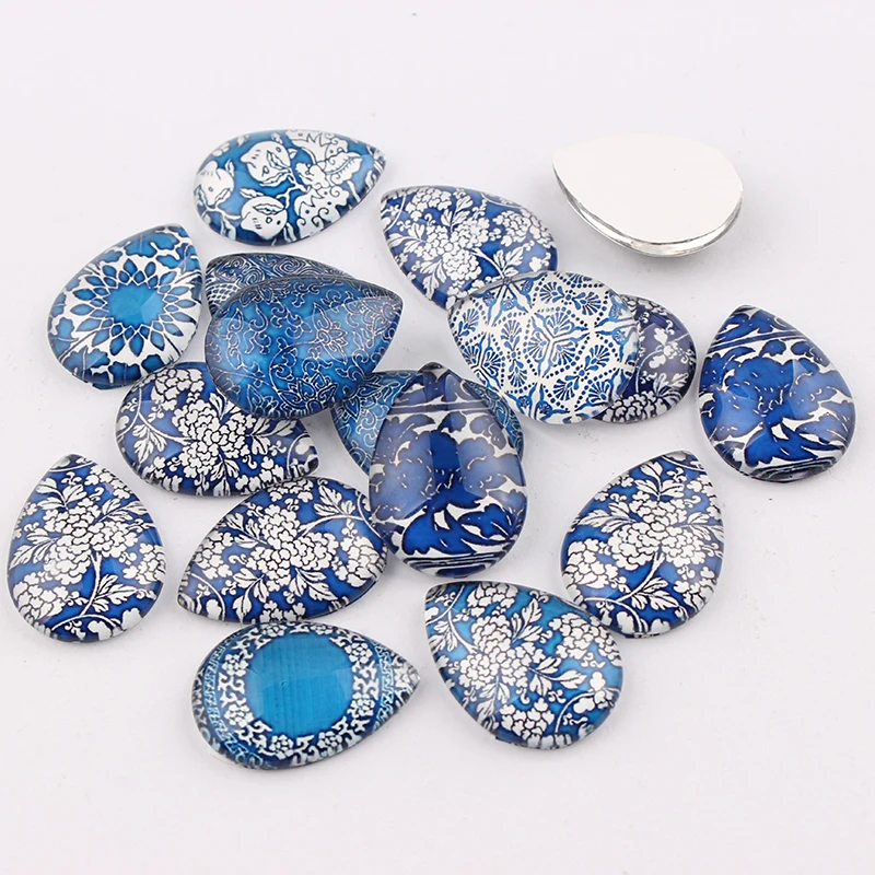 16 шт. стеклянные кабошоны 18 х25 мм из голубого и белого фарфора|jewelry jewelry|jewelry diyjewelry