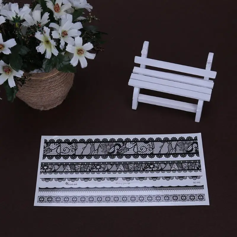 DIY боди арт временная татуировка черная длинная полоса кружева Длинная цепочка