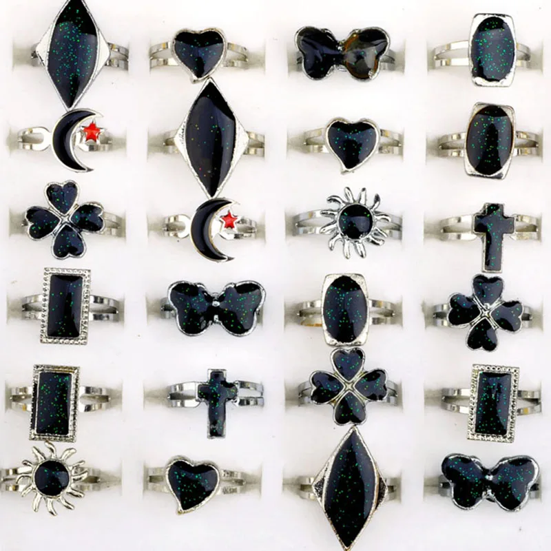 

5pcs Fashion Women Jewelry Cross Flower Heart Shaped Mood Ring Color Change Adjustable Rings 16mm-18mm