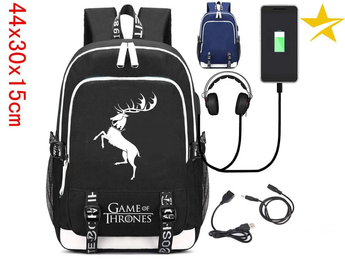 Игра престолов модный рюкзак для ноутбука зарядка через usb Компьютерные рюкзаки