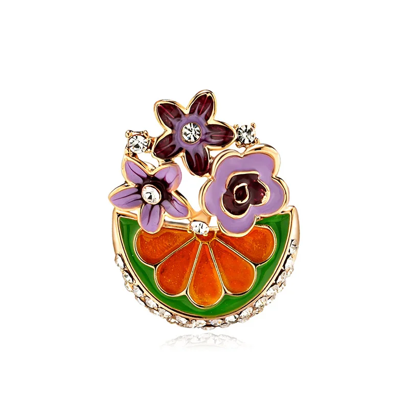 watermelon flower Модный эмалевый в форме фруктов красная гранатовая Брошь для женщин зеленый лист вишня броши костюм лацкан булавка одежда шарф значки - Окраска металла: watermelon flower
