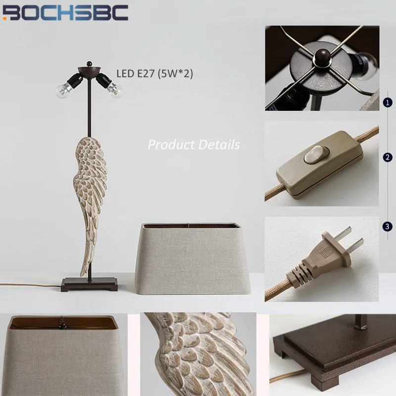 BOCHSBC американский кантри настольная лампа деревянные крылья художественная