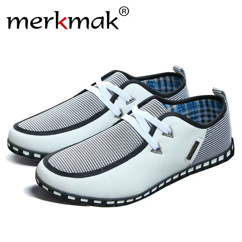 Мужские парусиновые туфли коричневые дышащие лоферы на плоской подошве шнуровке