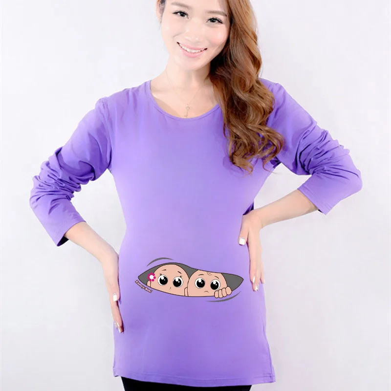 New funny pregnant t-shirts cute twins maternity tops long sleeve pregnancy clothes 4 colors cotton tees shirts baby shower gift | Мать и