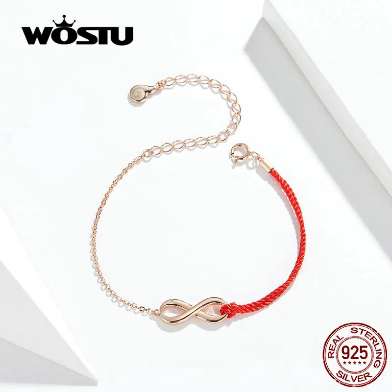 WOSTU Красный& Golede двойной цвет символ бесконечности браслет Настоящее 925 пробы серебряный браслет дизайн CTB015