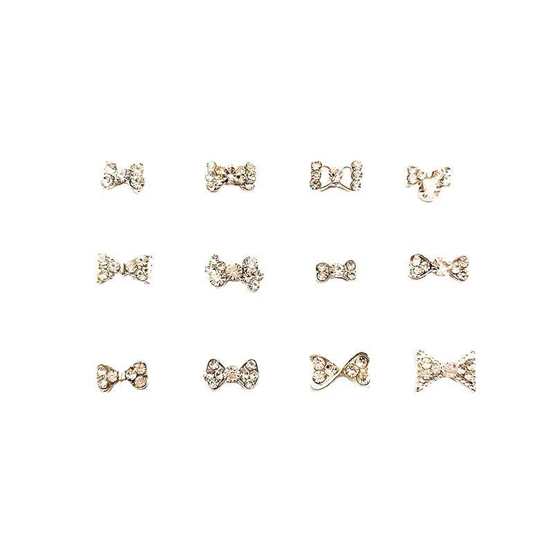 

1 Box 3D Mixed Size Bow Tie Nail Art Flat Bottom Rhinestones Alloy Manicure Stickers Accessories Nails Salon Supplie Decoration