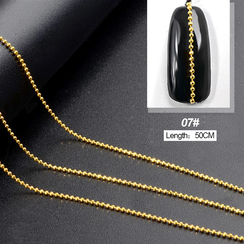 Металлическая 3D цепочка для ногтей 50 см золотистого/серебристого цвета