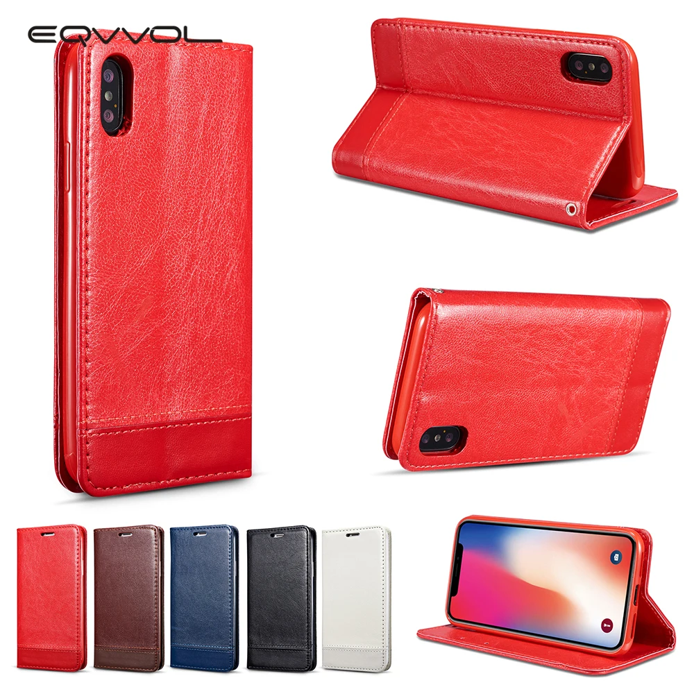 Eqvvol Роскошный кошелек PU кожаный чехол для iPhone X 8 7 6 6s Plus двухсторонние флип чехлы с