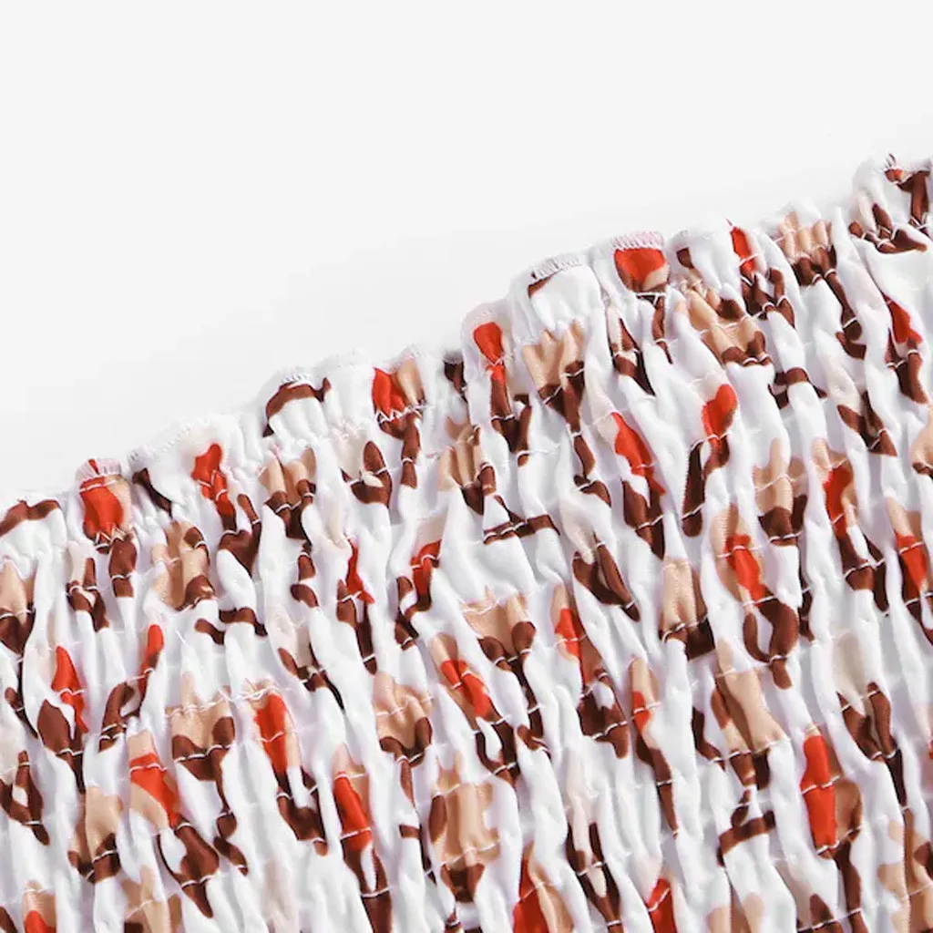 Для женщин пляжные с цветочным принтом белые середины талии лиф бандо Топ Бикини