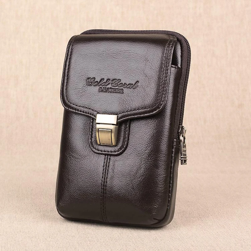 Мужская поясная сумка из натуральной кожи кошелек на молнии для сотового