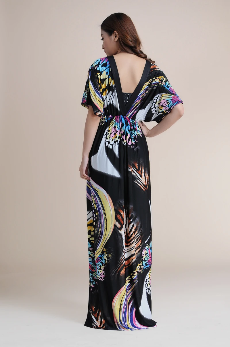 Женское летнее пляжное платье с V образным вырезом и рукавом летучая мышь|vestido