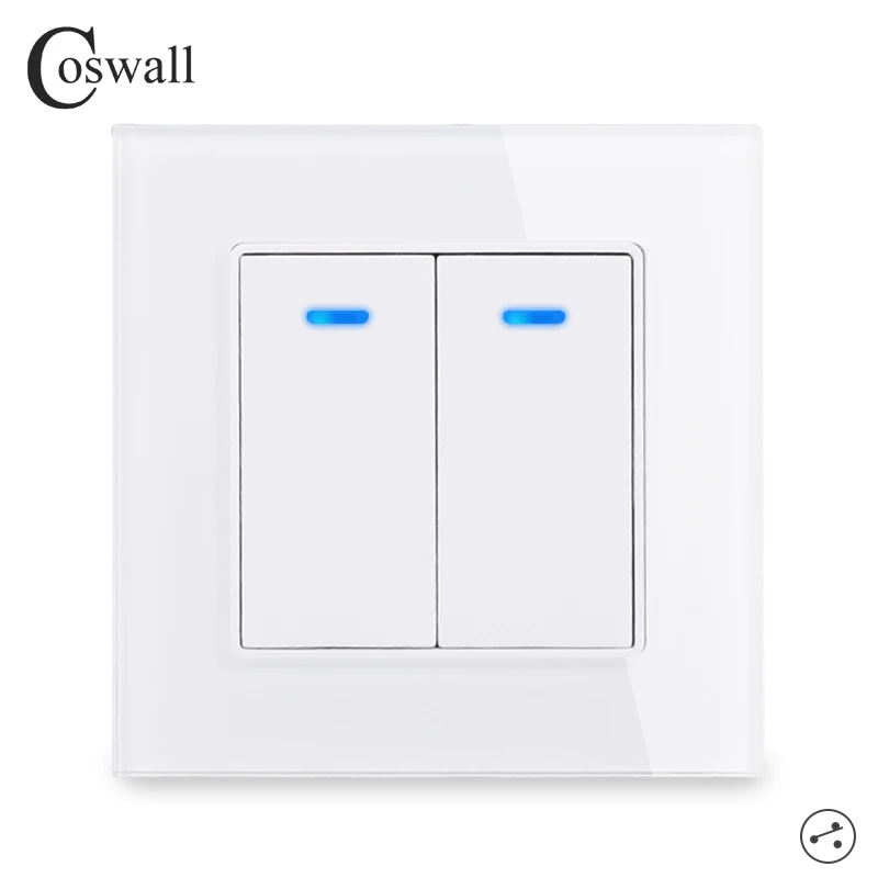 Coswall Роскошная обувь с украшением в виде кристаллов закаленное Стекло Панель 2 Gang 2 Way светильник Переключатель ВКЛ/ВЫКЛ настенный выключатель с Светодиодный индикатор 16A AC 250V