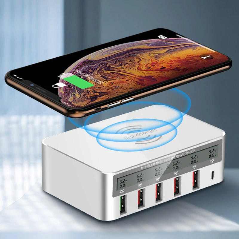 6 Port QC3.0 Type-C PD Smart Universal USB Wireless Combined Charger Adapter Station Hub | Мобильные телефоны и