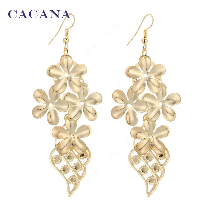 CACANA длинные висячие серьги с пятилистной травой для женщин Модная бижутерия