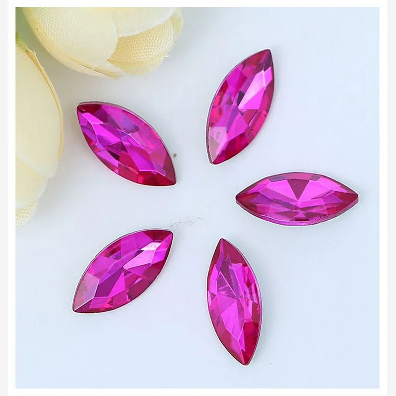 Fuchsia Стразы Navette в форме глаза лошади из разноцветного стекла с серебряным дном для покрытия телефона Nailart аксессуары для одежды - Цвет: Fuchsia