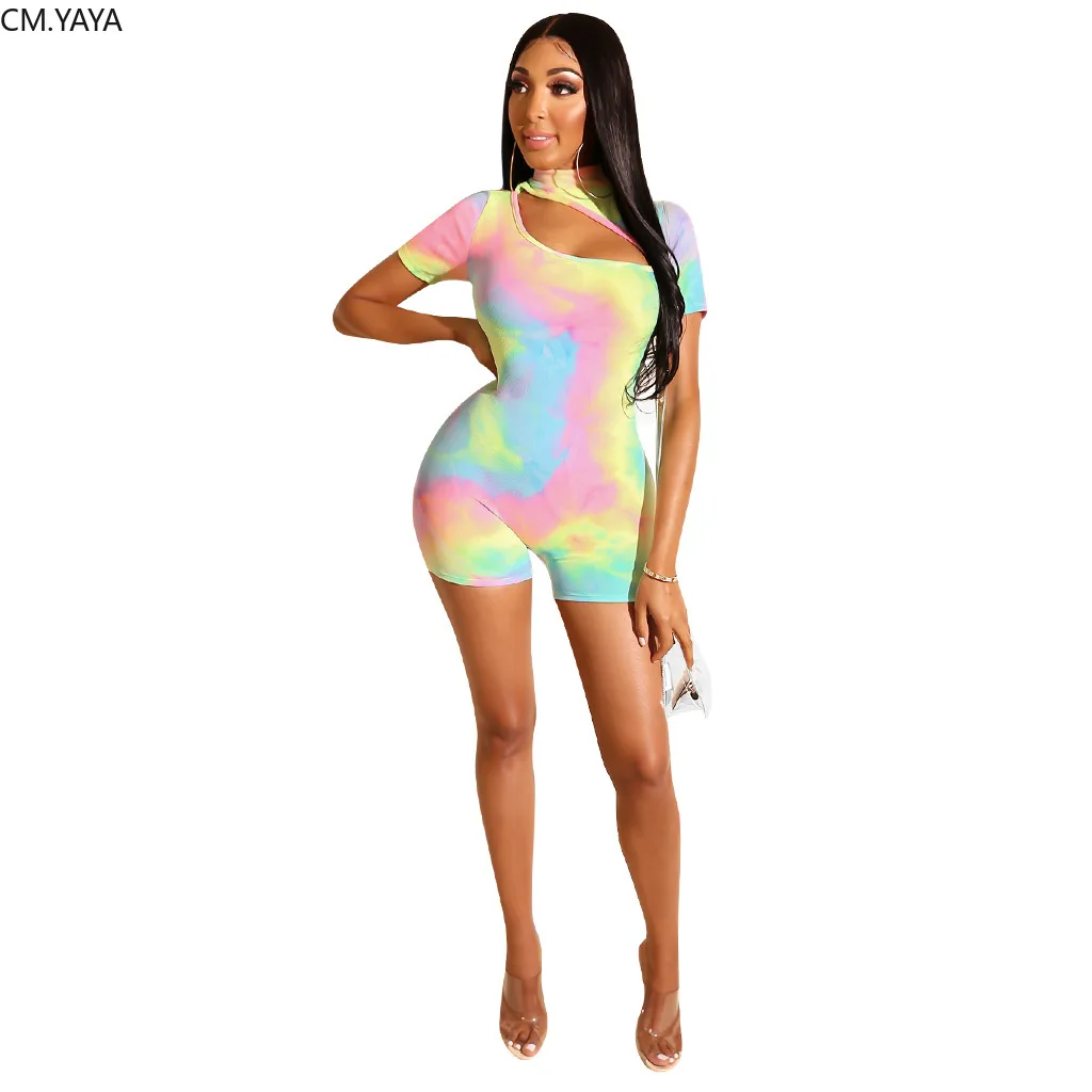 Женский Облегающий комбинезон с коротким рукавом принтом tie dye galaxy модель GL3813 на