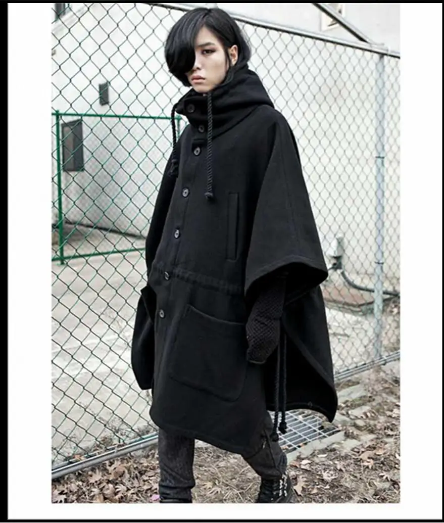 Плащ накидка с капюшоном мужская куртка длинными рукавами корейское длинное