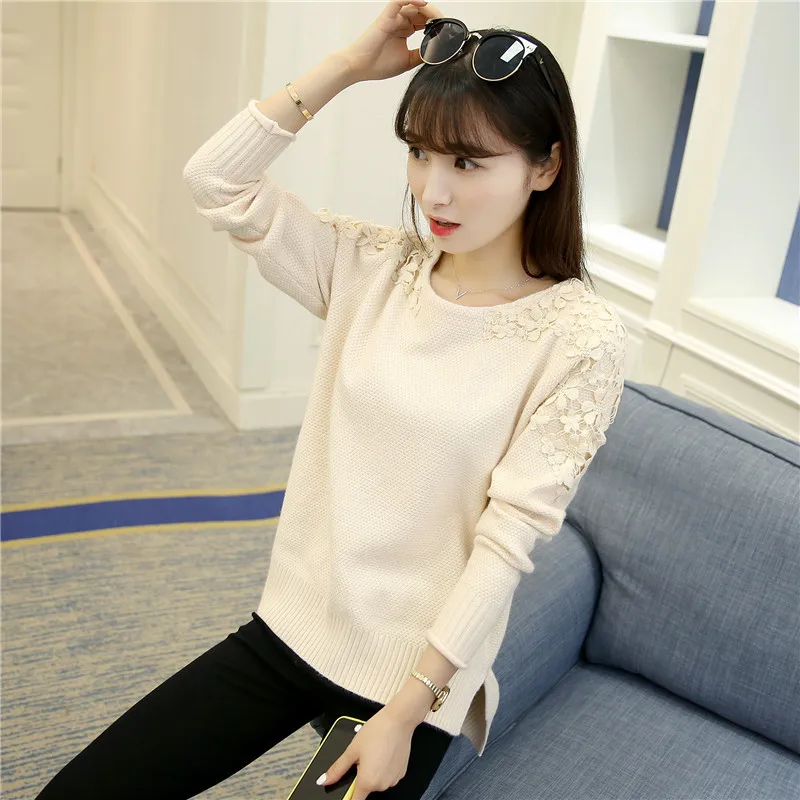 pull femme новые модные женские осенне-зимние кружевные лоскутные свободные вязаные свитера и пуловеры с длинным рукавом