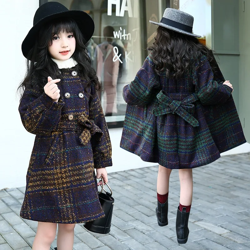 Осенне зимнее шерстяное пальто в клетку для девочек|wool coat girl|girls wool coatgirls dress |