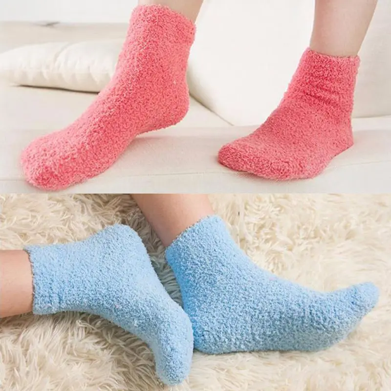 

Womens Winter Fluffy Long Socks Thick Warm Coral Fleece Sleep Floor Candy Color