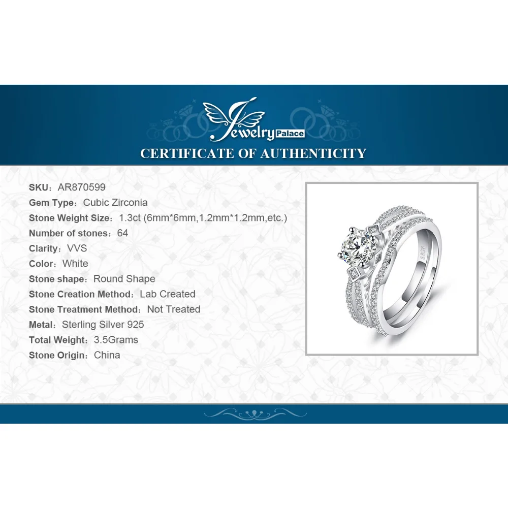 JewelryPalace Engegement 0.8ct круглый кубического циркония обручальное кольцо Набор 925