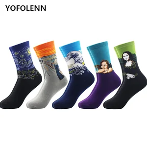 Носки с рисунком звездного неба, 5 парлот, цветные хлопковые носки для женщин, носки в стиле ретро с масляной краской Van Gogh, носки для живописи по всему миру