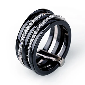Black Rings Роскошные 5 Слои кольца для мужчин и женщин Нержавеющая сталь с украшением в виде кристаллов 22 мм Ширина здоровый Керамика, ювелирные изделия, кольца для свадьбы, ювелирное изделие, подарок - Цвет основного камня: Black Rings
