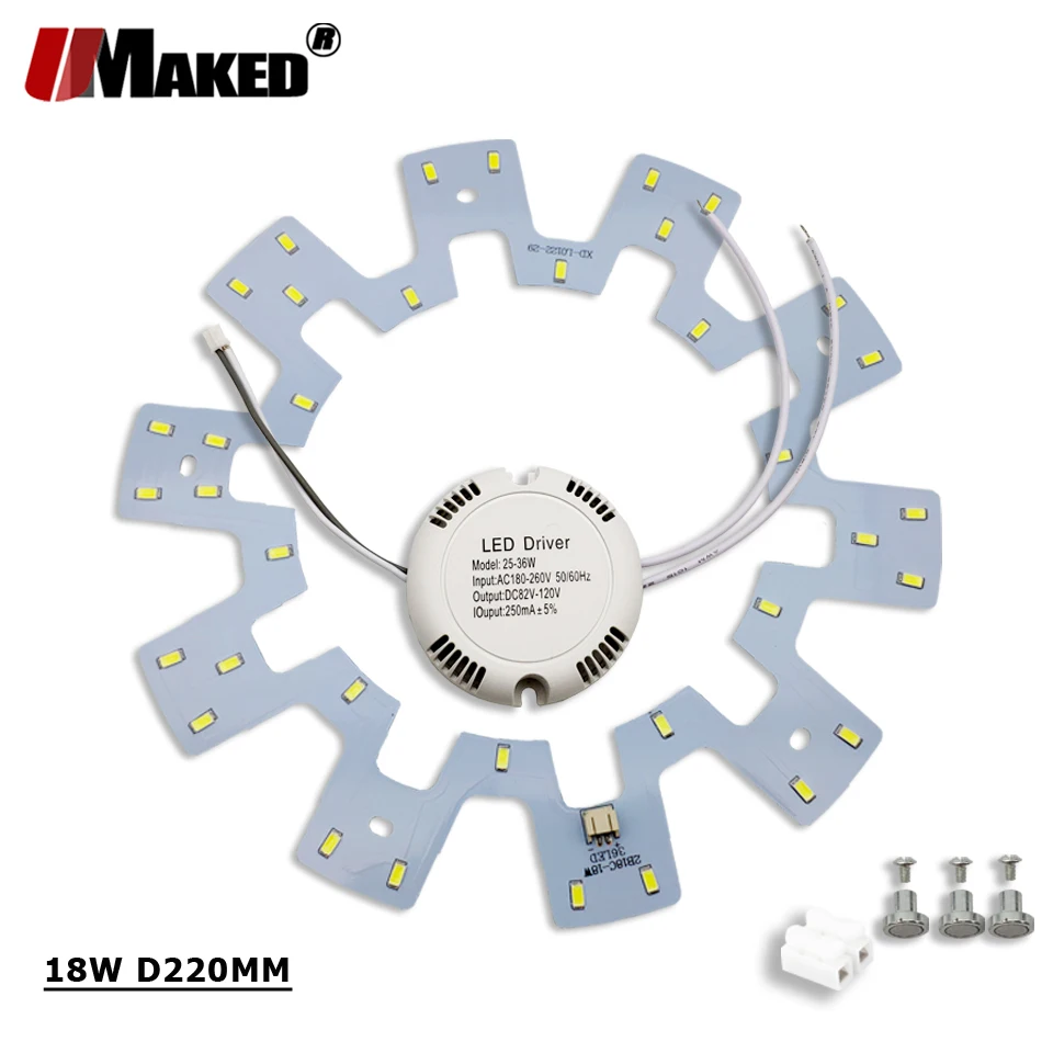 UMAKED светодиодный Комплект печатной платы + Драйвер AC220V 12 Вт 18 24 SMD5730 круглый