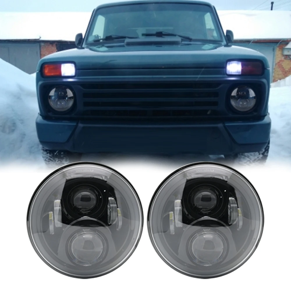 2X7 дюймов круглый светодиодный прожектор для Jeep Wrangler JK TJ LJ lada niva 4x4 suzuki samurai Hummer H1 H2